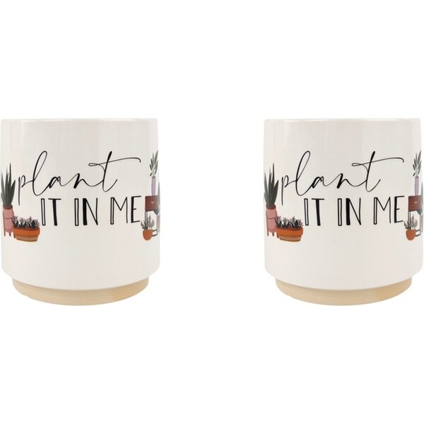 2x Urban Plant It In Me Pun 13cm Ceramic Planter Flower Pot Small Beige/Green