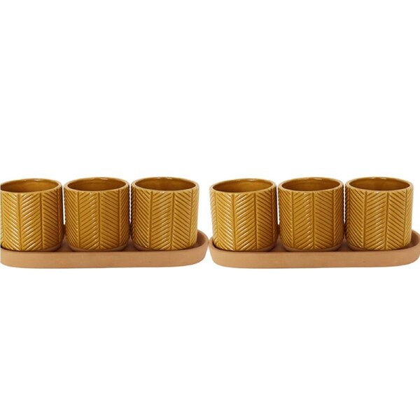2x 3pc Urban Zari 8cm Ceramic Planter w/ Saucer Flower/Plant Pot Decor Mustard