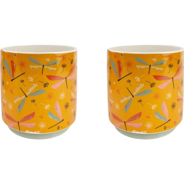 2x Urban Dragonfly 13cm Ceramic Planter Flower/Plant Pot Small Home Decor Yellow