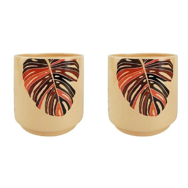 2x Urban Ivy Foliage 13cm Ceramic Planter Flower/Plant Pot Decor Sml Pink/Green