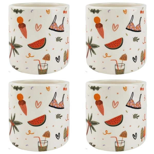 4x Urban Summer Fun 12cm Ceramic Planter Flower/Plant Pot Home Desk Decor Small