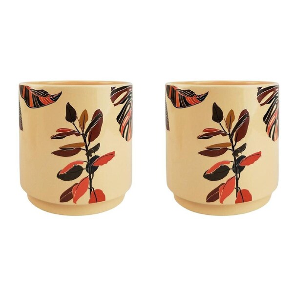 2x Urban Ivy Foliage 16cm Ceramic Planter Flower/Plant Pot Decor Med Pink/Green