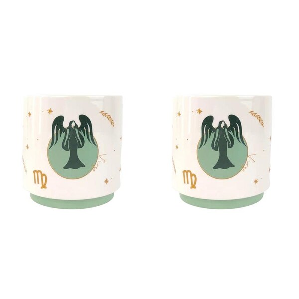 2x Urban Virgo Zodiac 13cm Ceramic Planter Flower Pot Home Decor Small Green