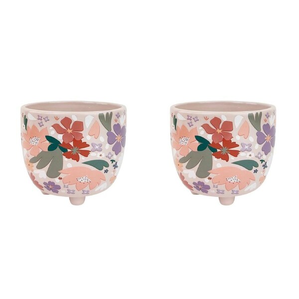 2x Urban Mae 10cm Ceramic Floral Planter Colourful Flower/Plant Pot Decor Small