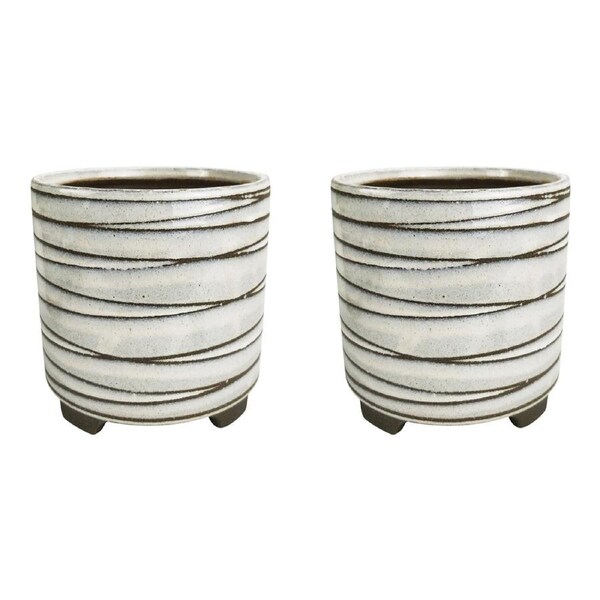 2x Urban Gwen 16cm Ceramic Planter w/Legs Flower/Plant Pot Med Decor White/Brown