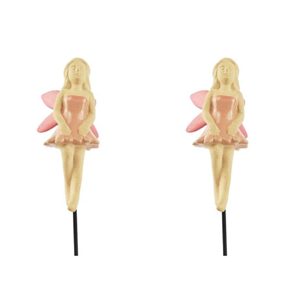 2x Urban 29cm Fairy Ceramic Garden Charm on Stick Home Plant Pot Display Pink