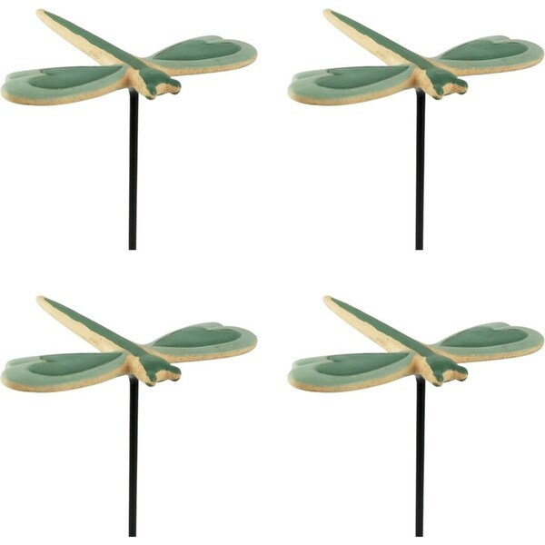 4x Urban 26cm Dragonfly Ceramic Garden Charm on Stick Plant Pot Display Sage
