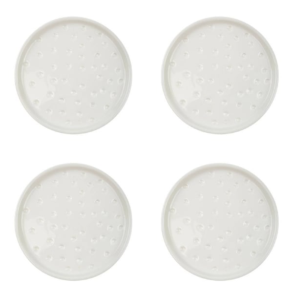 4x Urban 14cm Spotted Ceramic Saucer Home/Garden Plant Pot Drip Plate Small WHT