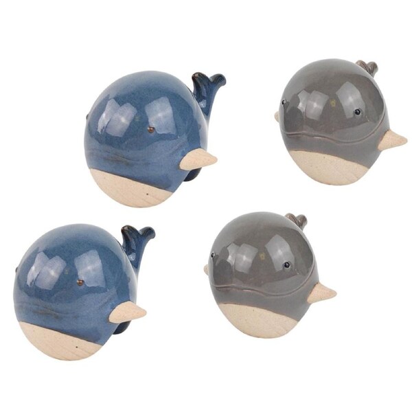 4x 2pc Urban 8cm Whale Ceramic Pot/Vase Hanger Garden Display Figurine Blue/Grey