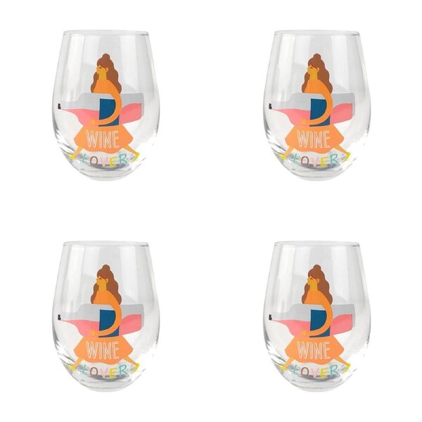 4x Urban 12cm Wine Lover Stemless Glass Drink Party Cup Glassware Tumbler Peach