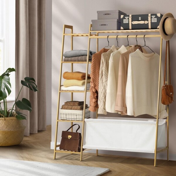 Oikiture Clothes Rack Garment Coat Stand Wardrobe Hanging Rail Storage Shelves