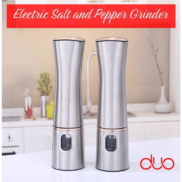 SET OF 2 PCS Electric Pepper Salt Mill Grinder Stainless Steel Batteries Included