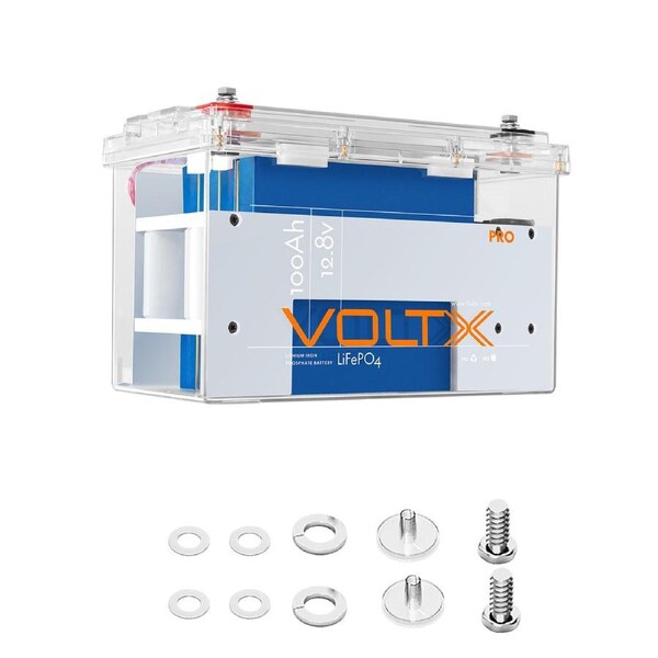VoltX 12V 100Ah Lithium Battery 1280Wh – Smart Bluetooth, Transparent Case, Camping & Home Backup