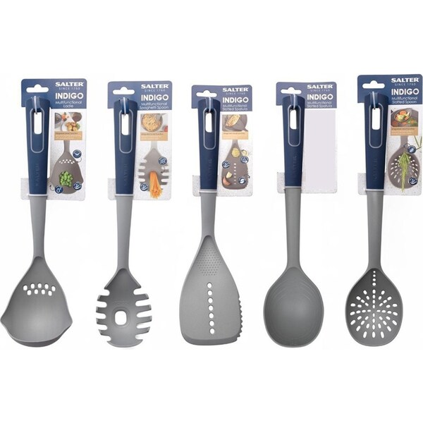 5PK Salter Indigo Slotted Spoon/Ladle/Spatula Cooking Food Serving Combo Set
