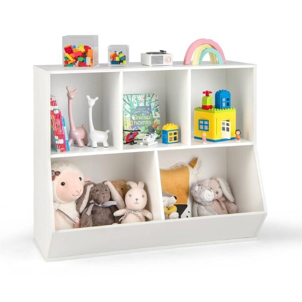 Giantex 5-Cube Kids Toy Organiser Wooden Bookcase Display Shelf Storage Cabinet, White