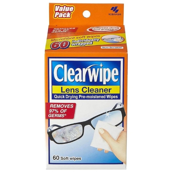 ClearWipe Lens Cleaner 60 Count Alcohol Pre Moist Glasses Cleaning Wipe
