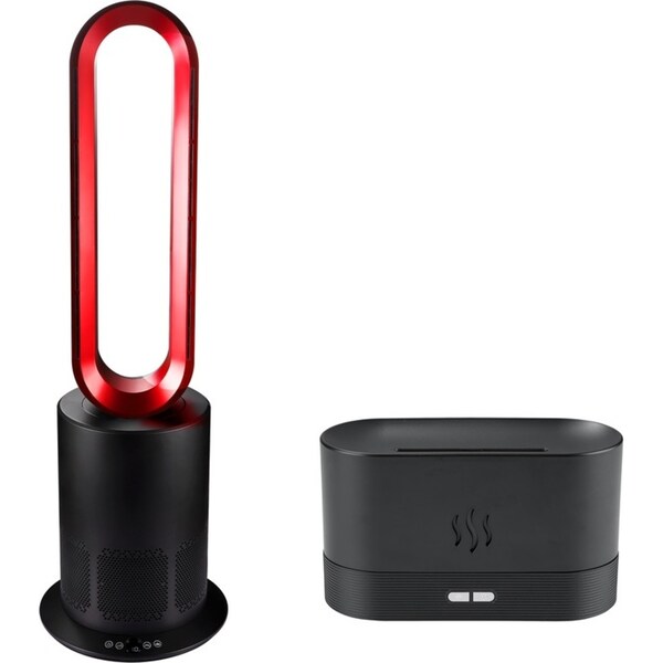 ANGELO 3In1 Bladeless Hot Cool Fan Airflow Purifying Timer Remote Control with Aroma Diffuser Air Humidifier Set Black & Red