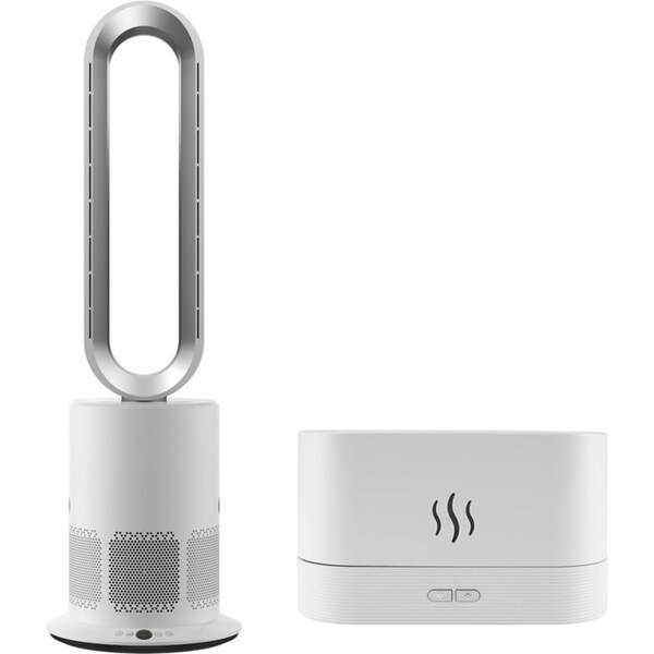 ANGELO 3In1 Bladeless Hot Cool Fan Airflow Purifying Timer Remote Control with Aroma Diffuser Air Humidifier Set White & Black