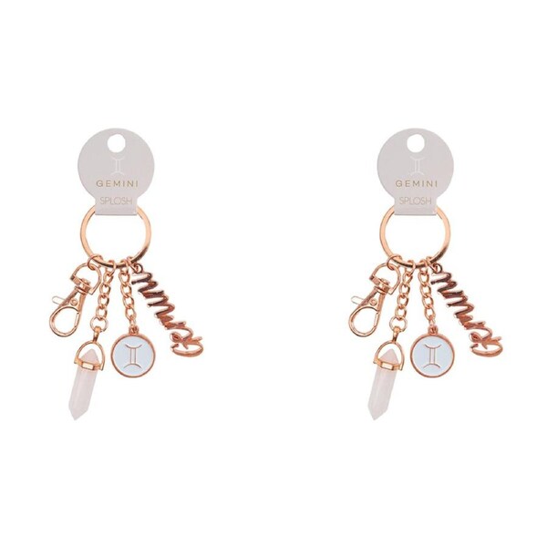 2x Splosh Mystique Gemini Metal Keychain Zodiac Key Accessory Charm Rose Gold