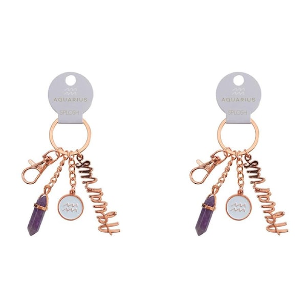 2x Splosh Mystique Aquarius Metal Keychain Zodiac Key Accessory Charm Rose Gold
