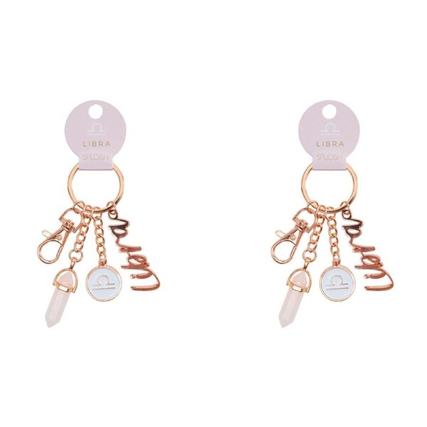 2x Splosh Mystique Libra Metal Keychain Zodiac Bag/Key Accessory Charm Rose Gold