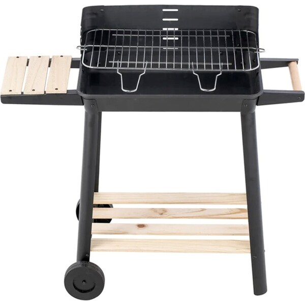 Hacienda 87cm Charcoal Grill BBQ Trolley Stand w/Manual Rotisserie Stick Black