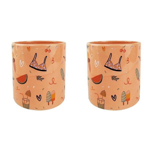 2x Urban Summer Fun 16cm Ceramic Planter Flower/Plant Pot Home Desk Decor Medium