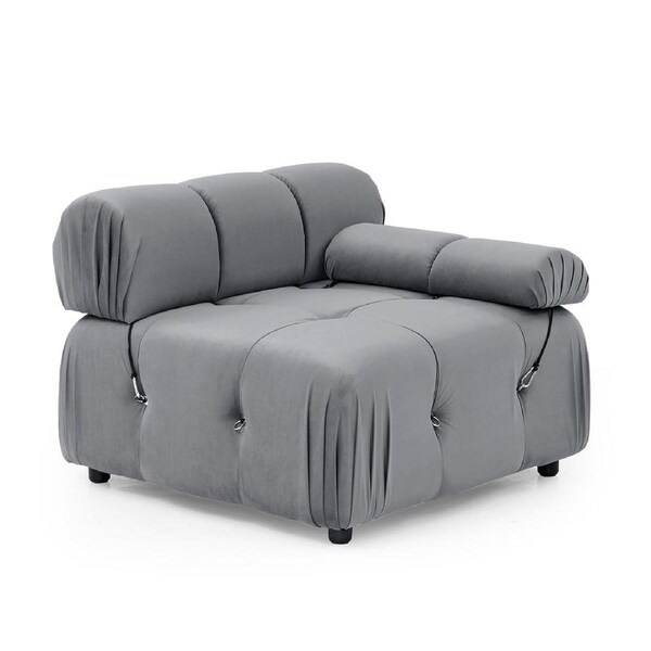 Foret 1 pc Arm Seat Modular Tufted Velvet Sofa Lounge Couch Furniture Light Grey