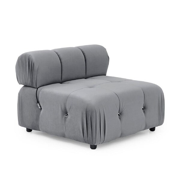 Foret 1pc Armless Seat Modular Extension Lounge Tufted Velvet Sofa Light Grey