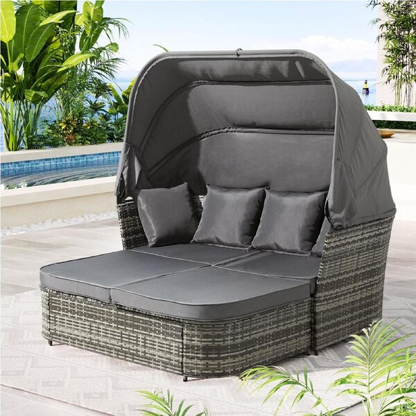 2PC Gardeon Sun Lounge Setting Wicker Lounger Day Bed Patio Outdoor Furniture Grey