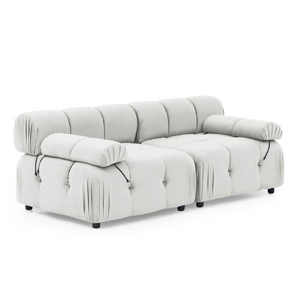Foret 2 Seater Sofa Modular Arm Seat Tufted Velvet Lounge Couch Chaise Beige