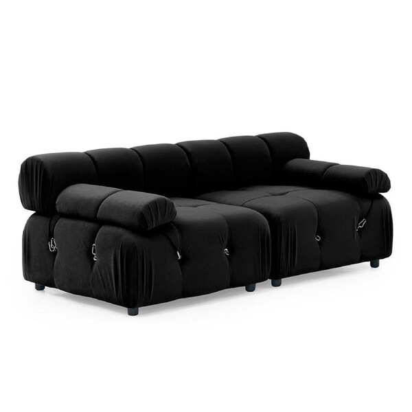 Foret 2 Seater Sofa Modular Arm Seat Tufted Velvet Lounge Couch Chaise Black