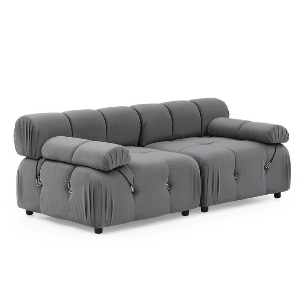 Foret 2 Seater Sofa Modular Arm Seat Tufted Velvet Lounge Couch Chaise Dark Grey