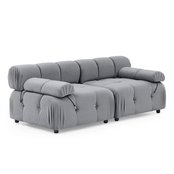 Foret 2 Seater Sofa Modular Arm Seat Tufted Velvet Lounge Couch Chaise Light Grey
