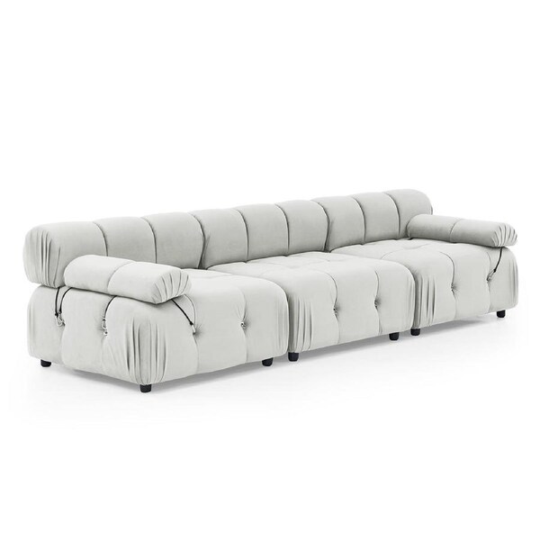 Foret 3 Seater Sofa Modular Arm Seat Tufted Velvet Lounge Couch Chaise Beige