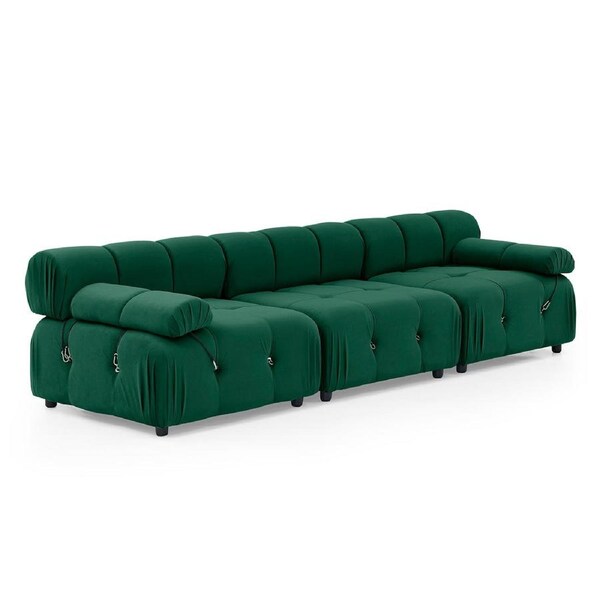 Foret 3 Seater Sofa Modular Arm Seat Tufted Velvet Lounge Couch Chaise Green