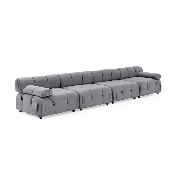 Foret 4 Seater Sofa Modular Arm Tufted Velvet Lounge Couch Chaise Light Grey