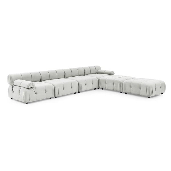Foret 6 Seater Arm Sofa Modular Ottoman Velvet Tufted Lounge Couch Chaise Beige