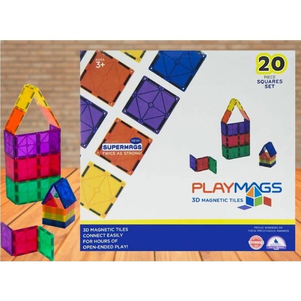 20PCS Playmags Squares Pack - 3D Clear Colour Genuine Magnetic Tiles Supermags (Newest Version 2019-’20)