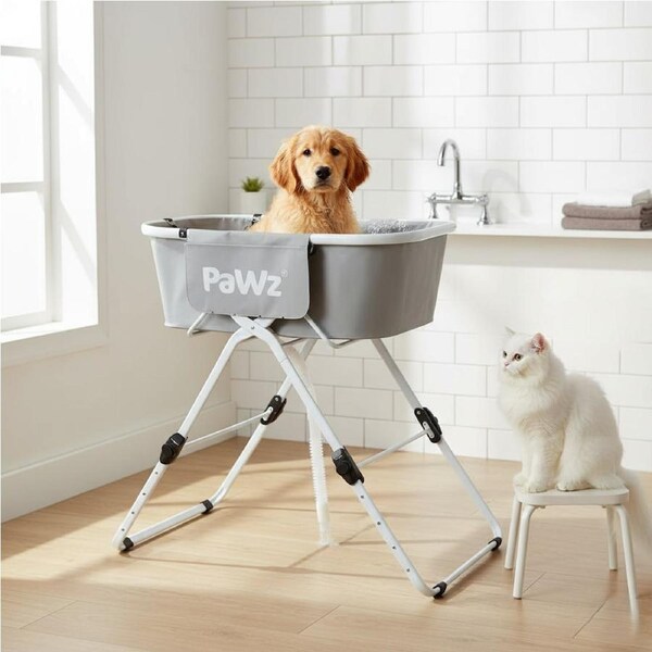 PaWz Foldable Pet Bath Tub w/ Adjustable Height for Small & Medium Dogs Cats