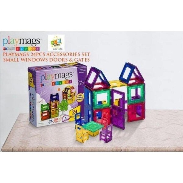 24PCS Playmags 3D Clear Colour Genuine Magnetic Tiles supermags Accessory pack Windows/Doors/Gates (2019-'20 new version)
