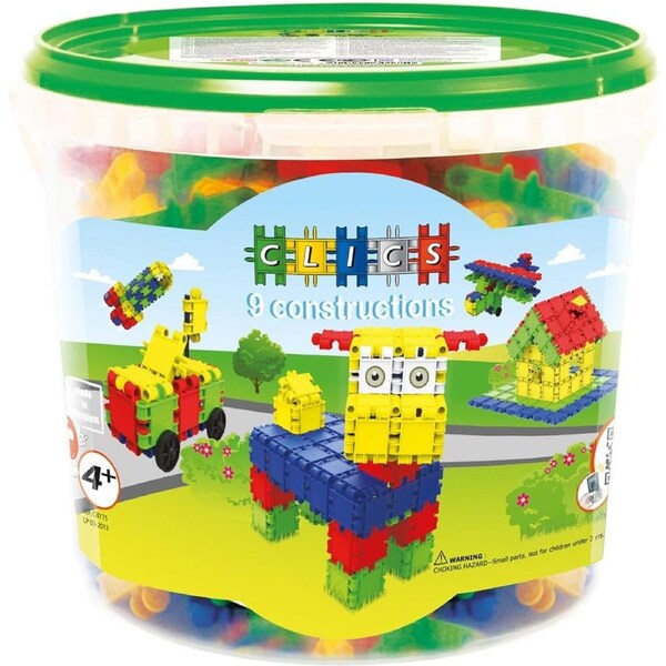 Build & Play Bucket Of 175 Colourful Pieces & 20 Building Ideas Booklet