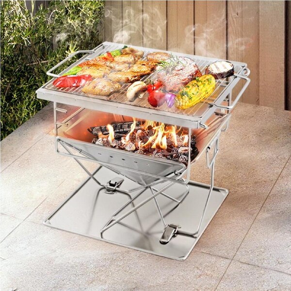Camping Fire Pit BBQ Portable Folding Stainless Steel Stove Outdoor Pits