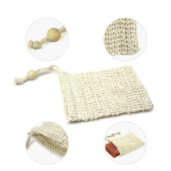 Soap Exfoliating Bags Natural Ramie Foaming Soap Saver Bag Pouch Drawstring