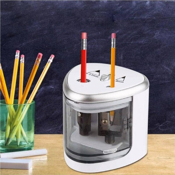 Electric Pencil Sharpener for Colored Pencils, Battery Operated Pencil Sharpeners for No.2 and 6-12mm Pencils, Dual Hole for Office School Kids
