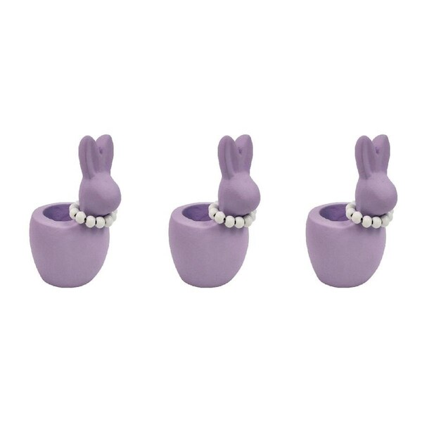 3x Urban Cute Bunny w/ Pearls 11cm Concrete Egg Holder Cup Home Display Small