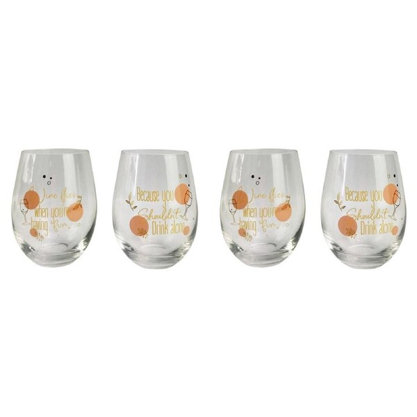 2x Urban Wine Flies 12cm Wine Glass Stemless Drinking Cup Drinkware Pink/Yellow