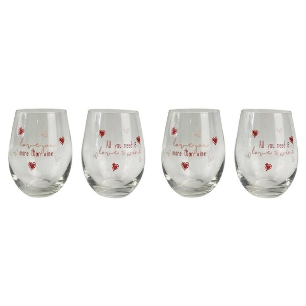 2x Urban All You Need is Love Wine Glass Stemless Drinking Cup Drinkware Pink