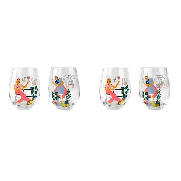 2x 2pc Urban 13cm Wine Glass Just One Bottle Fill it to The Brim Drink Cup Set