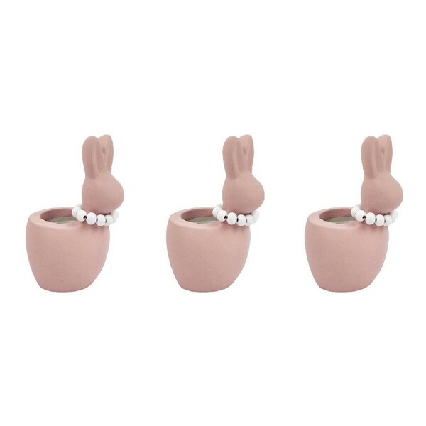 3x Urban Cute Bunny w/Pearls 11cm Concrete Egg Holder Cup Home Display Small PNK